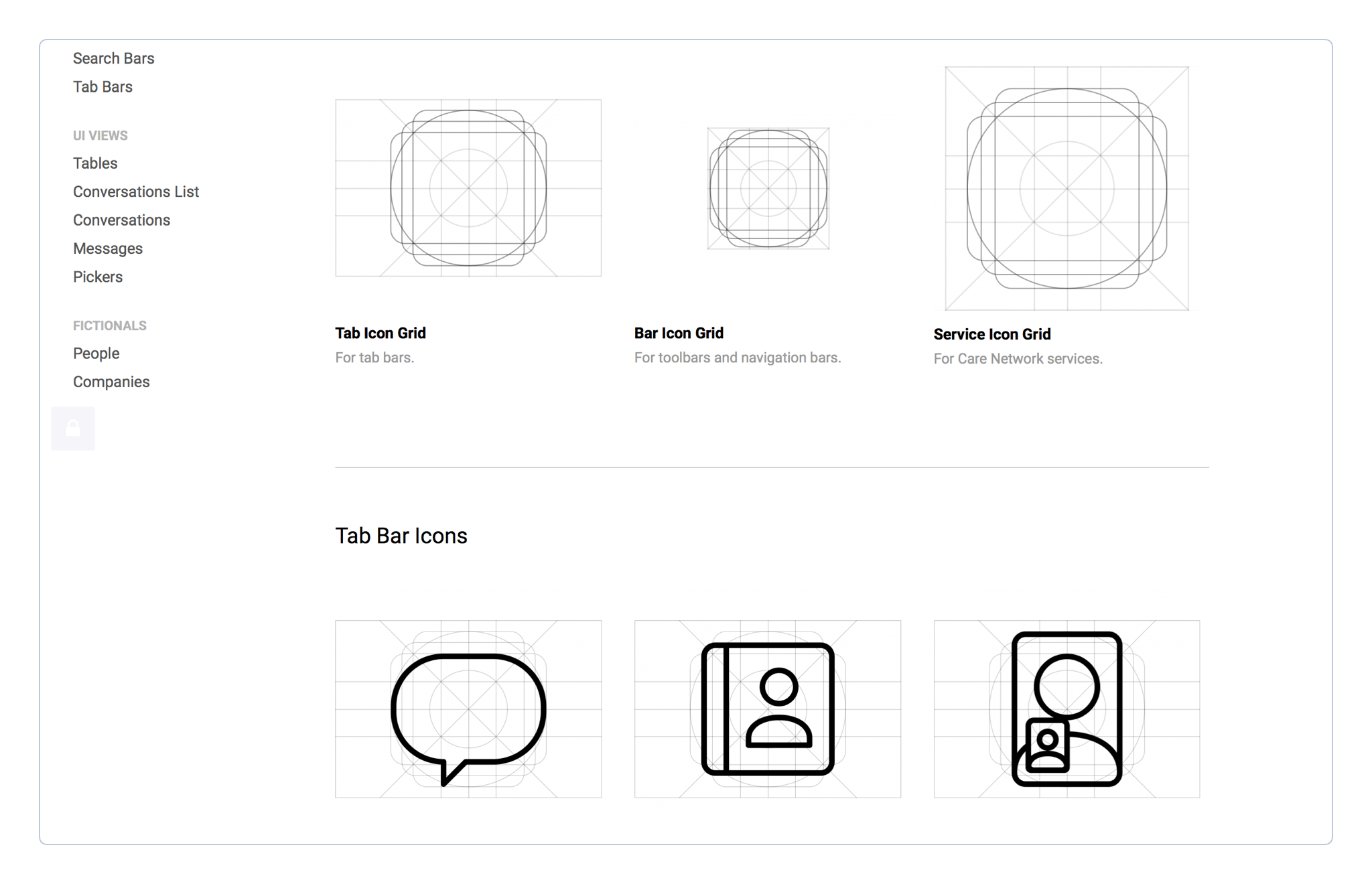 Specs for various classes of icons.